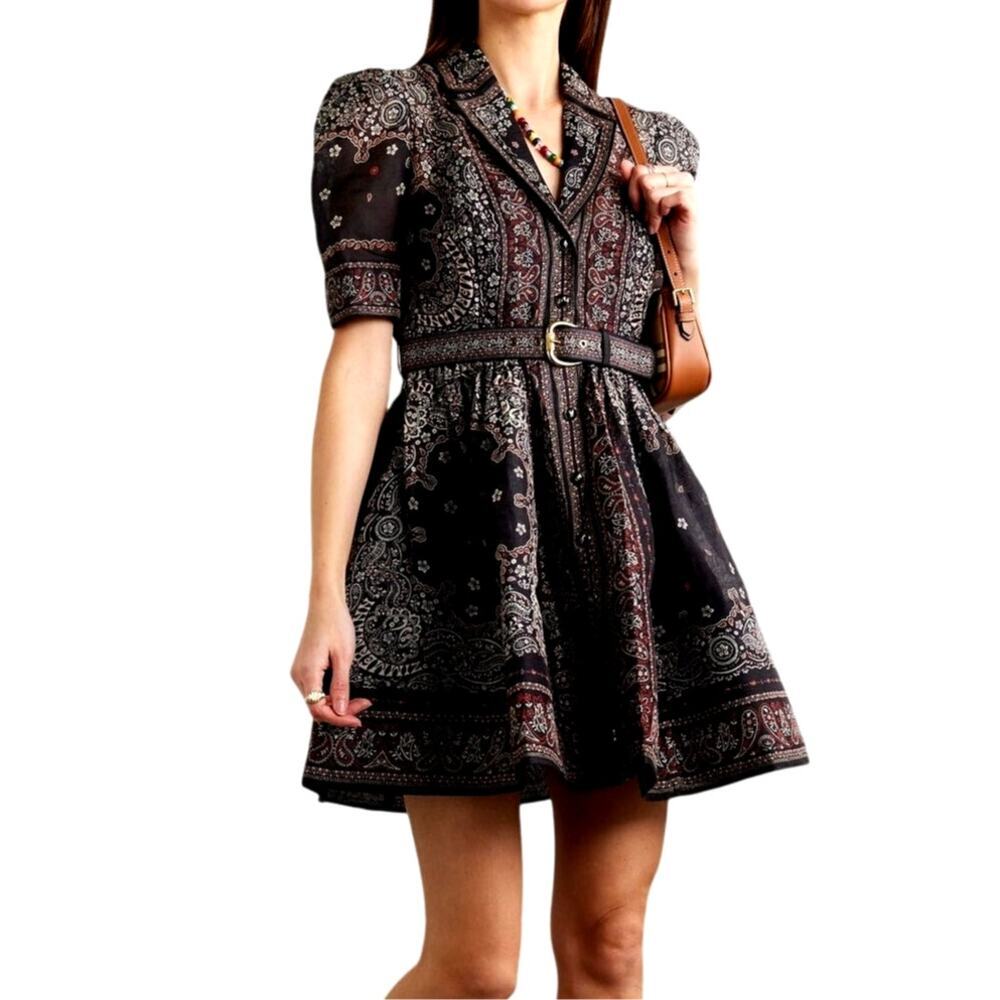 Zimmermann – *NWT* Matchmaker Bandana-Print Mini Dress – Black Bandana – Size 0P